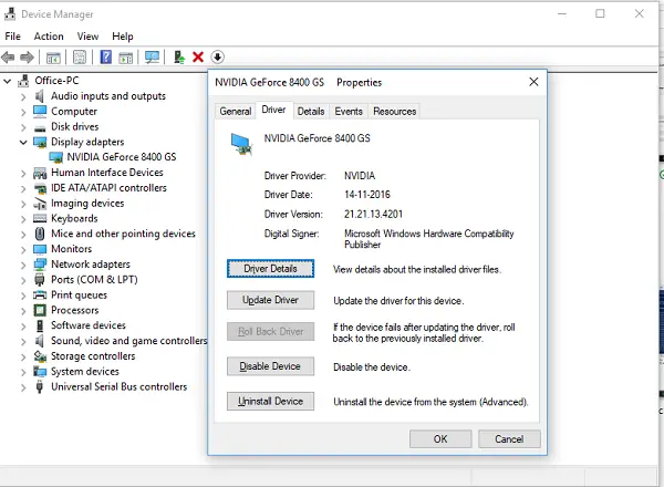 Rollback driver on Windows 10