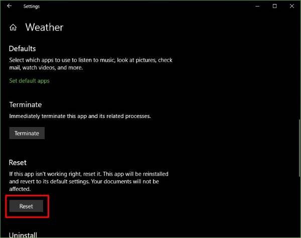 Windows 10 Weather app is not working