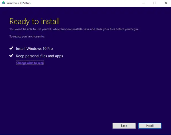 Windows 10 stuck at Ready to install