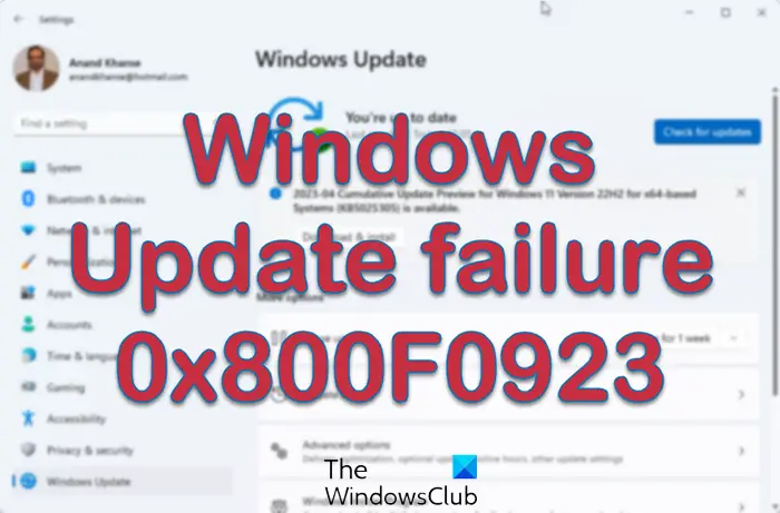 Windows Update failure 0x800F0923