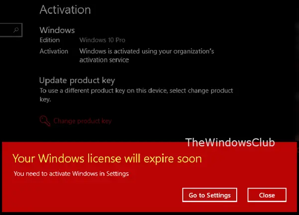 Your Windows license will expire soon