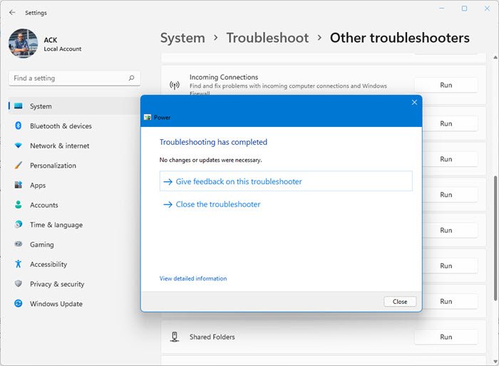 power troubleshooter windows 11