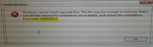 Fix Windows Installation Error Code 0x80070017