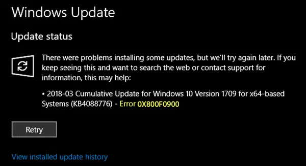 Error 0x800f0900 on Windows 10