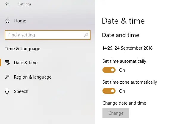 Change Date Time Settings in Windows 10