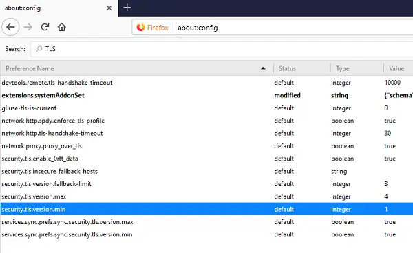 Change TLS in Firefox