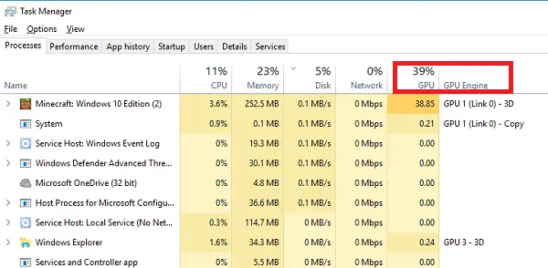 GPU usage in Task Manager