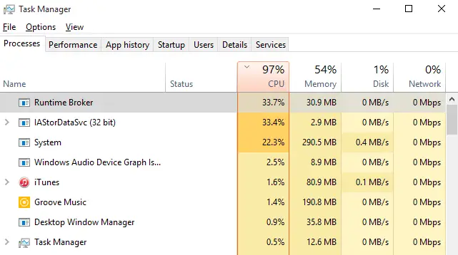 High CPU Usage By IAStorDataSvc on Windows 10