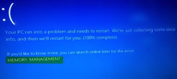 win10 blue screen memory management