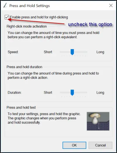 Turn off Press and Hold right-click function on Wacom Pen