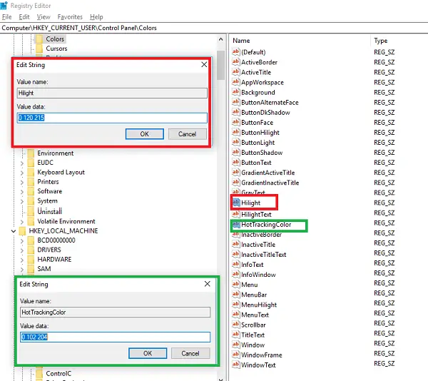 Rectangular Box Color Change in Windows 10 Registry Hack