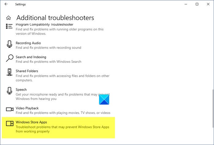 Windows Store Apps Troubleshooter - Windows 10