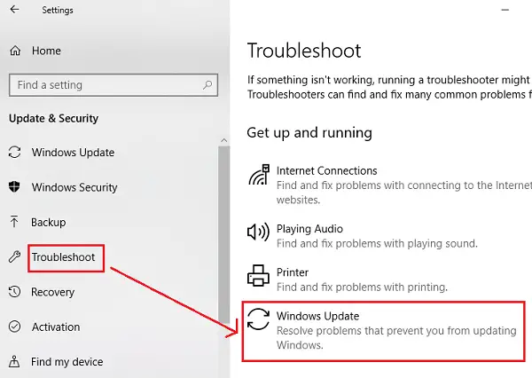 Windows Update troubleshooter