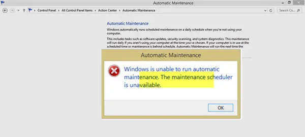 Windows is unable to run Automatic Maintenance