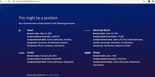 Firefox Monitor checks if your data was breached