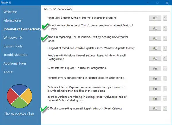 TWC tool to resolve Internet and Connectivity issues in Windows 10