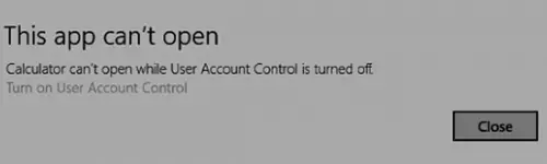 this app cant open uac is disabled