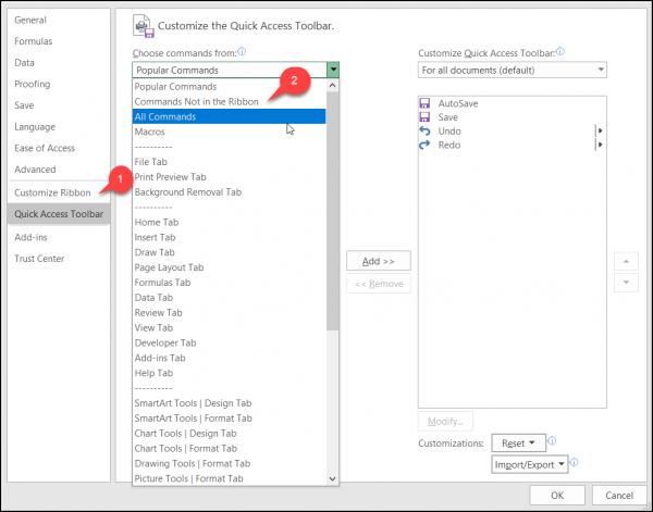 Add Shared Workbook buttons to the Excel Quick Access Toolbar