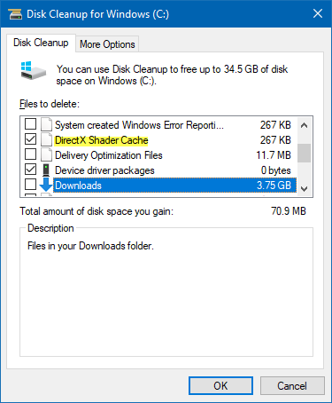 Disk Cleanup Tool & Storage Sense now offer to clear Downloads folder