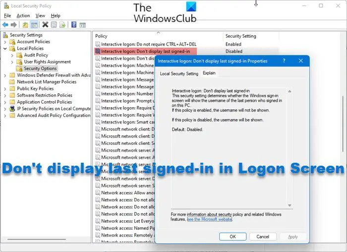 Don't display last signed-in in Logon Screen