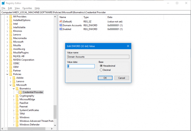 Disable or Enable Biometrics Sign In on Windows 11/10 joined to a Domain