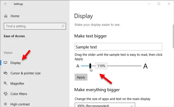 How to Make text bigger on Windows 10