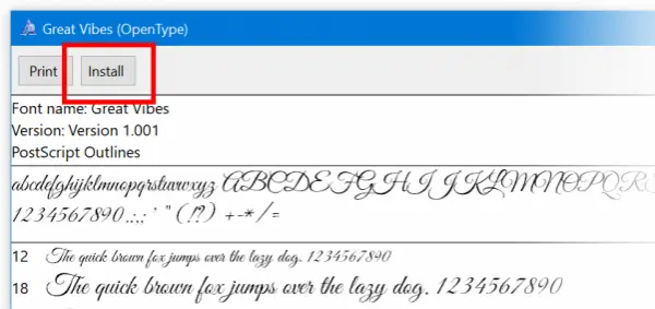 How to install & change Fonts only for yourself in Windows 10