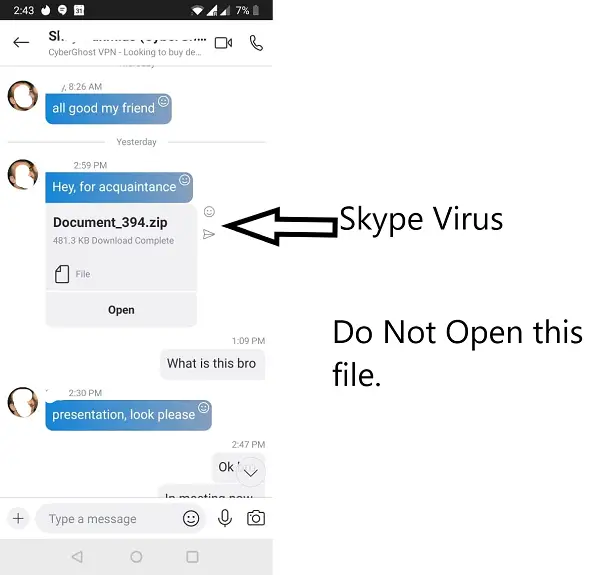 Skype virus sending messages automatically