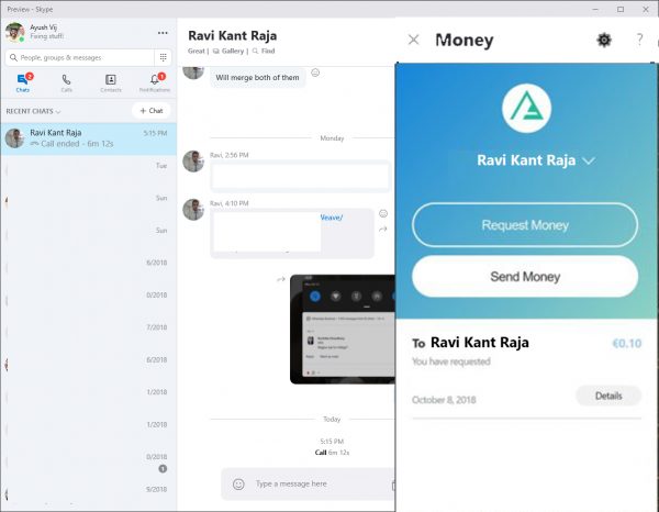 Send Money to Contacts using Skype