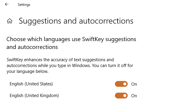 SwiftKey suggestions in Windows 10