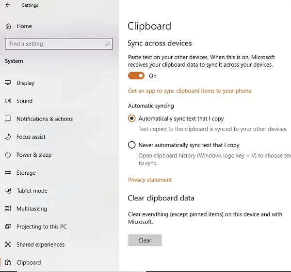 Clear Cloud Clipboard Data in Windows 10