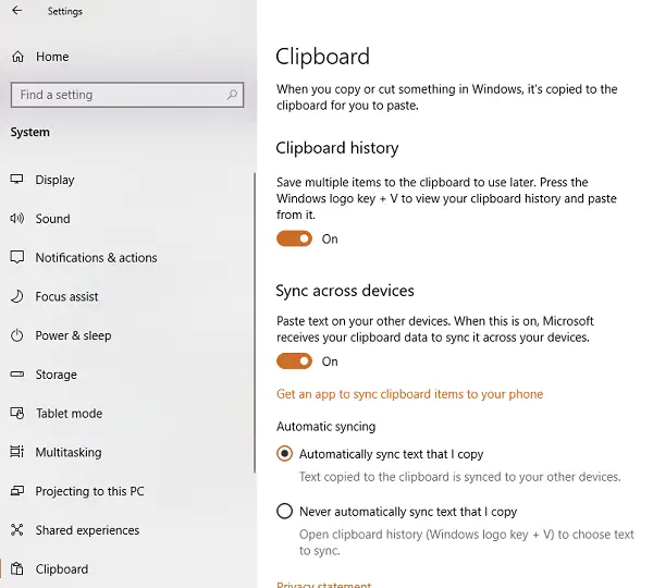 Cloud Clipboard Feature Windows 10