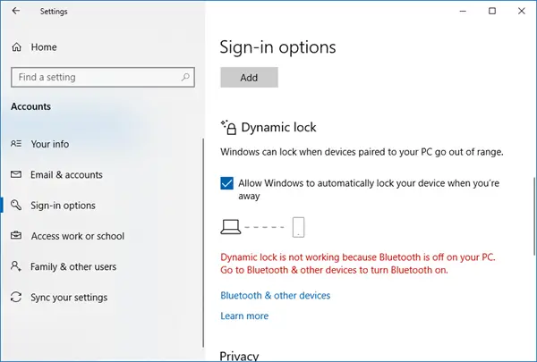 Windows 10 Dynamic Lock missing