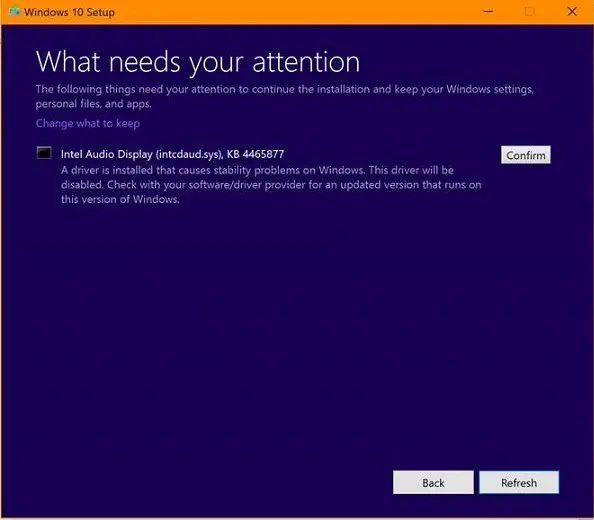 What needs your attention Windows 10 setup notification