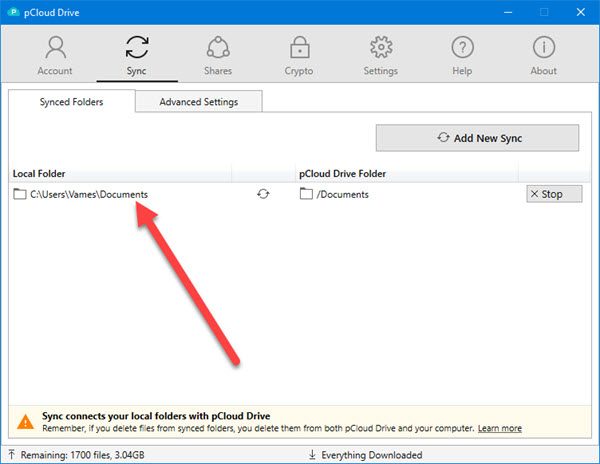 syncing files in pcloud drive to pc