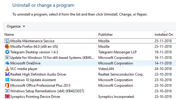 Arrange programs in order of their date of installation