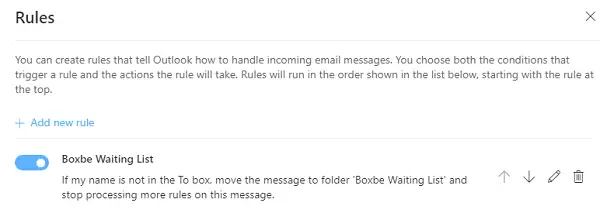 Delete Rule of Boxbee from Outlook