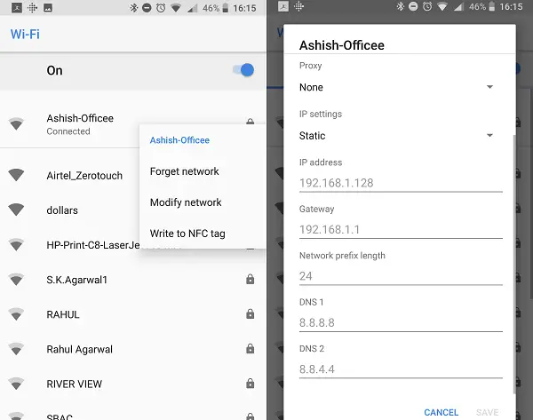 Change IP DNS in Mobile Address