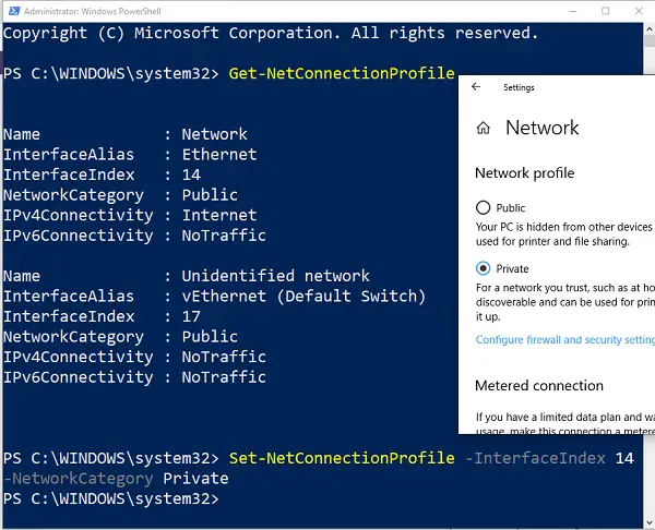 Change Network Profile via PowerShell