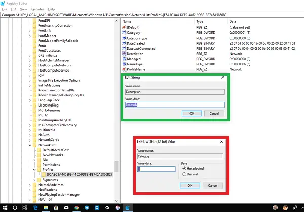 Change Network Profile via Registry