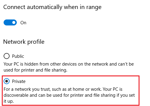 Change Network profile to private
