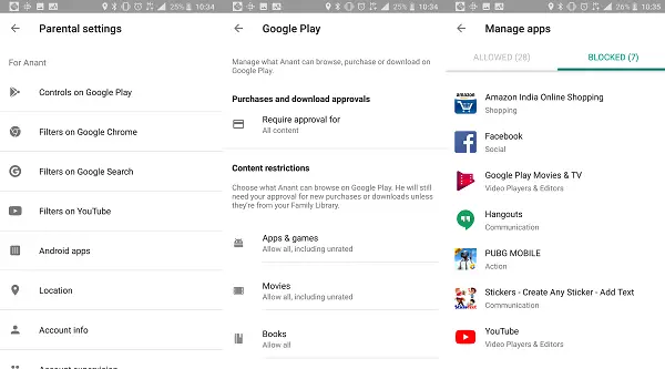 Управление доступом к приложениям в Google Family