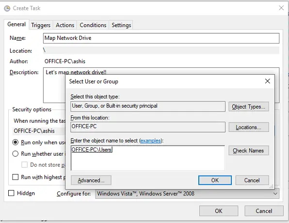 Create Task Scheduler Task for Mapping Network Drive