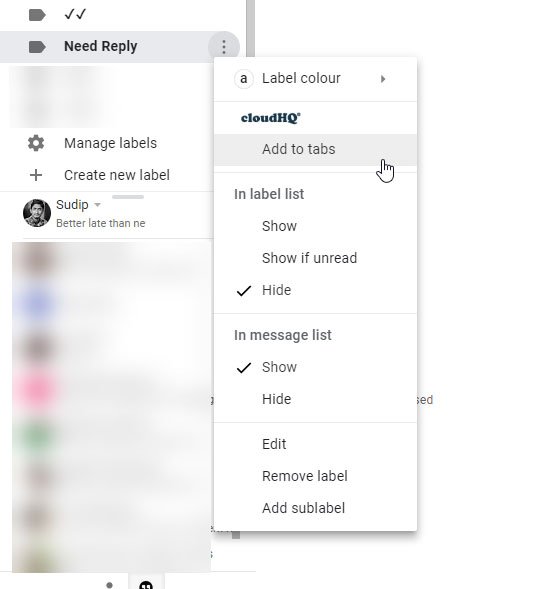 Gmail Tabs converts labels to tabs in Gmail