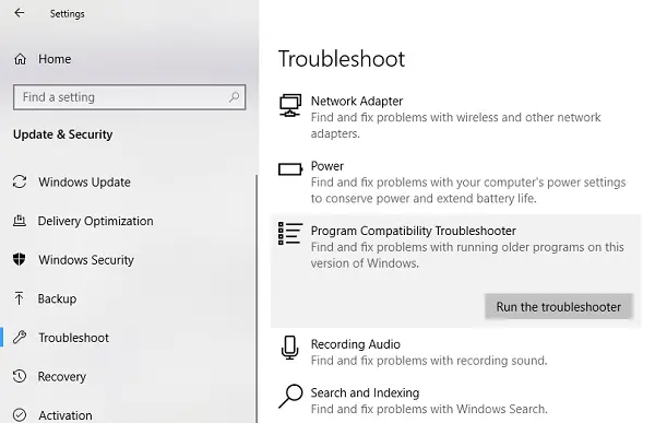 Program Compatibility Troubleshooter - Windows 10