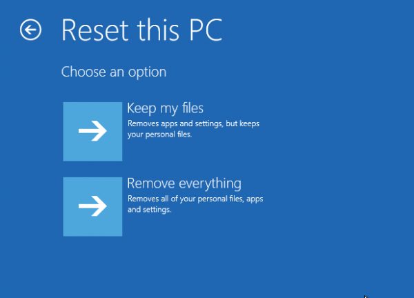 Reset this PC via Advanced Options