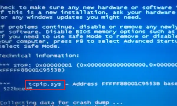 Tcpip.sys Blue Screen Error