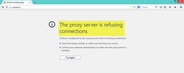 The proxy server is refusing connections
