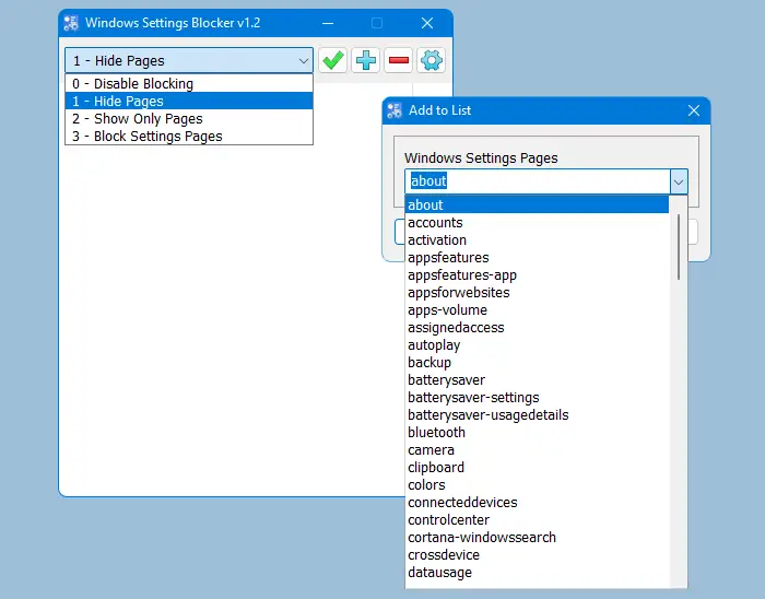 block settings pages in windows