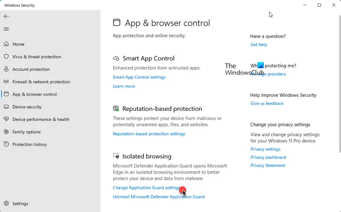 change application guard settings